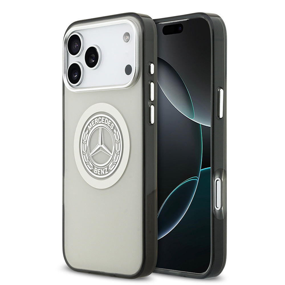 Apple iPhone 17 Pro Max Kılıf Mercedes Benz Orjinal Lisanslı M-safe Şarj Özellikli Çift Katmanlı PC Nostaljik Yıldız Dizayn Kapak Gri