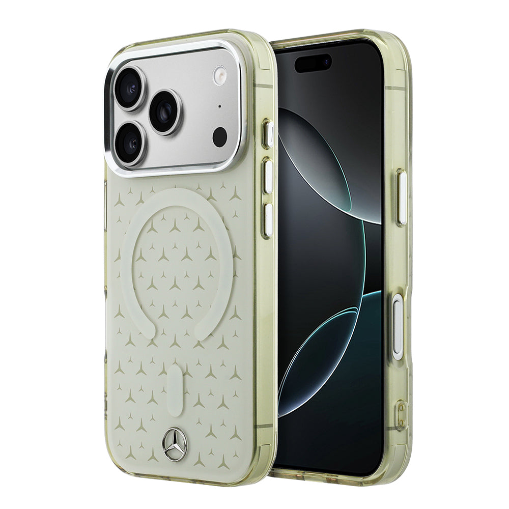 Apple iPhone 17 Pro Max Kılıf Mercedes Benz Orjinal Lisanslı M-Safe Şarj Özellikli Çift Katmanlı Yıldız Desenli Dizayn Kapak Bej