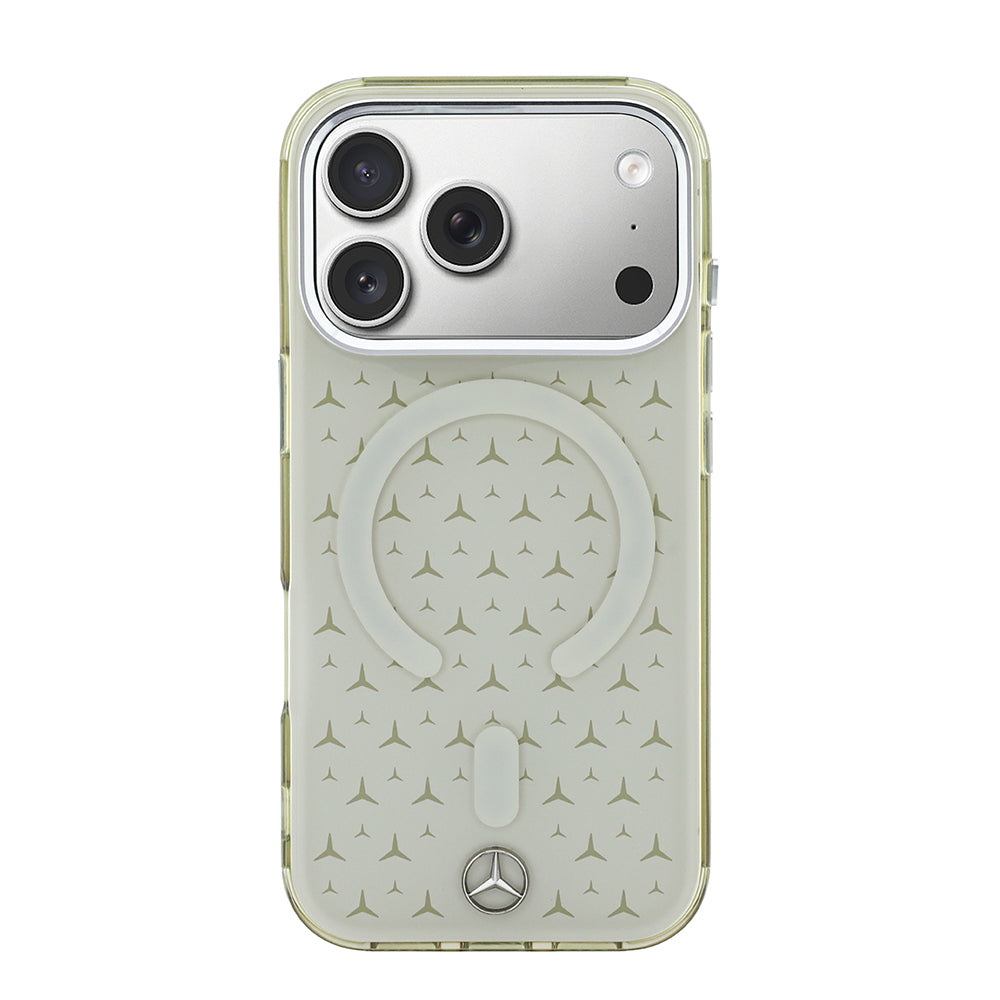 Apple iPhone 17 Pro Max Kılıf Mercedes Benz Orjinal Lisanslı M-Safe Şarj Özellikli Çift Katmanlı Yıldız Desenli Dizayn Kapak Bej