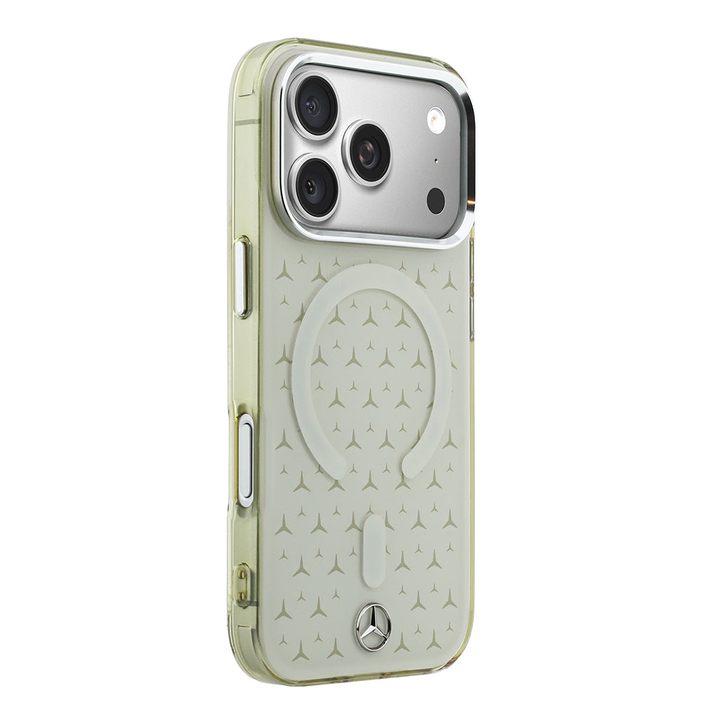 Apple iPhone 17 Pro Max Kılıf Mercedes Benz Orjinal Lisanslı M-Safe Şarj Özellikli Çift Katmanlı Yıldız Desenli Dizayn Kapak Bej