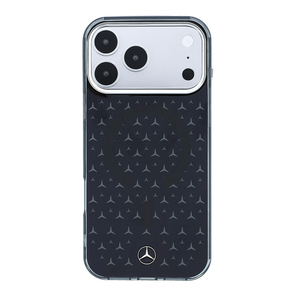 Apple iPhone 17 Pro Max Kılıf Mercedes Benz Orjinal Lisanslı M-Safe Şarj Özellikli Çift Katmanlı Yıldız Desenli Dizayn Kapak Siyah