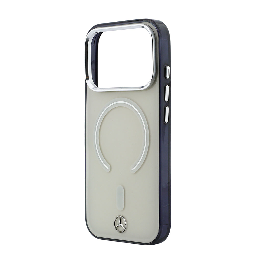 Apple iPhone 17 Pro Max Kılıf Mercedes Benz Orjinal Lisanslı M-safe Şarj Özellikli Saydam Yüzey İkonik 3D Metal Logolu Kapak Bej