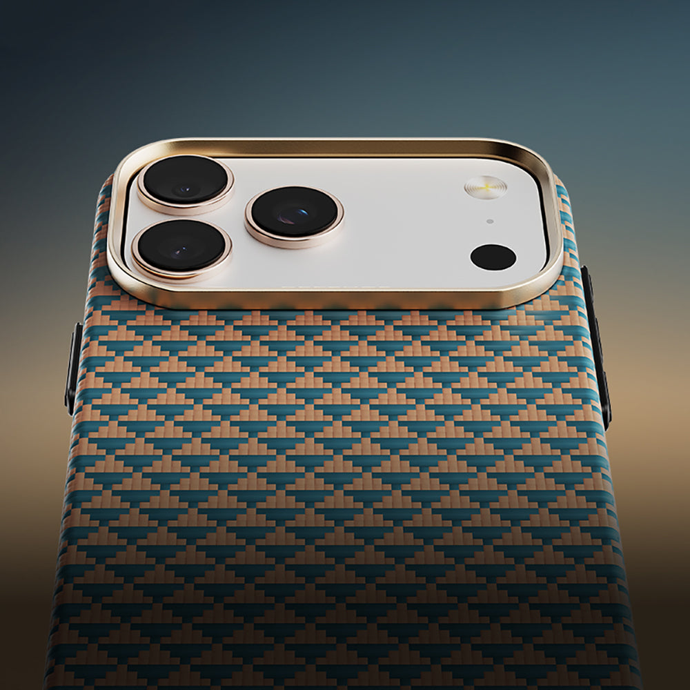 Apple iPhone 17 Pro Max Kılıf Raptic 2in1 Bundle Kit Aramid Skin Destiny Serisi Stand ve Kapak Gold-Mavi