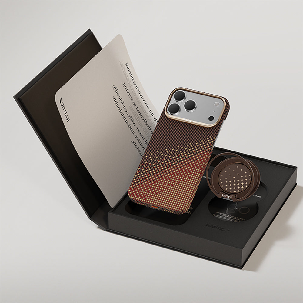 Apple iPhone 17 Pro Max Kılıf Raptic 2in1 Bundle Kit Aramid Skin Serenity Serisi Stand ve Kapak Kahverengi