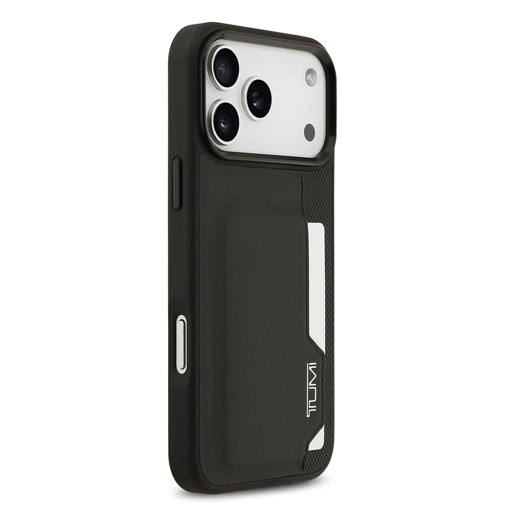Apple iPhone 17 Pro Max Kılıf TUMI Orjinal Lisanslı Deri Dikey Kartlıklı Kapak Siyah