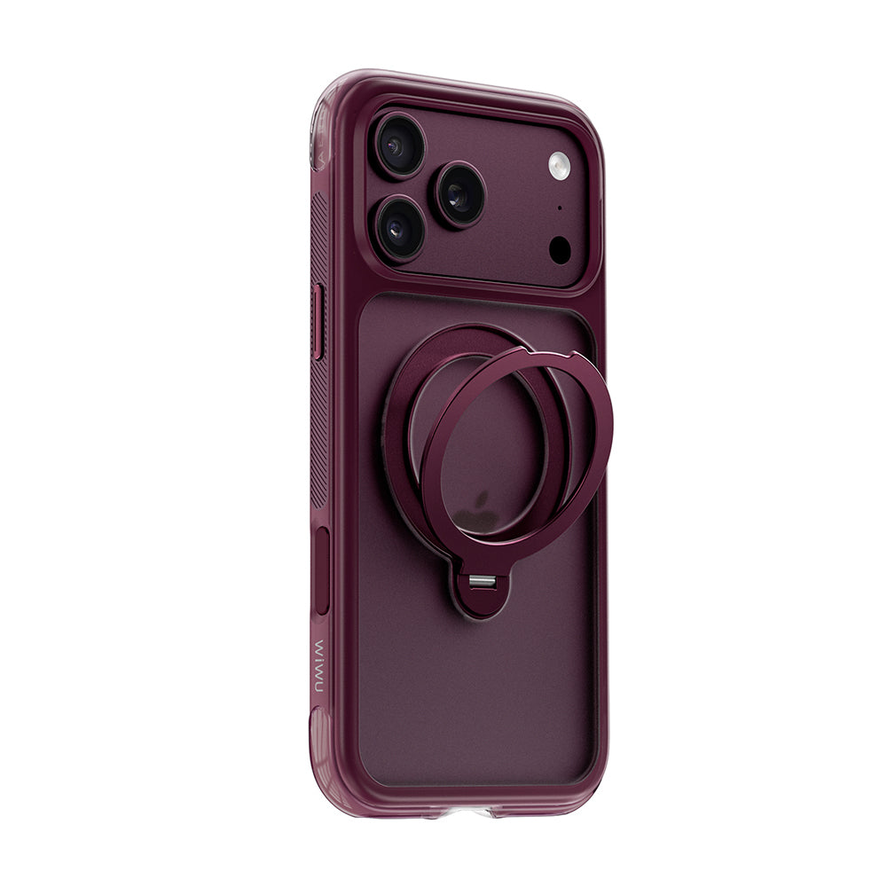 Apple iPhone 17 Pro Max Kılıf Wiwu AG-203 AeroGuard Ultra Serisi M-safe Şarj Özellikli Airbag Tasarımlı Standlı Kapak Bordo