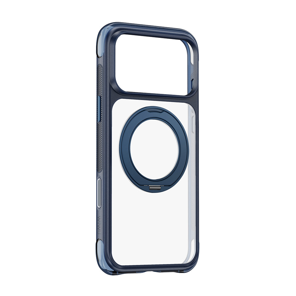 Apple iPhone 17 Pro Max Kılıf Wiwu AG-203 AeroGuard Ultra Serisi M-safe Şarj Özellikli Airbag Tasarımlı Standlı Kapak Lacivert