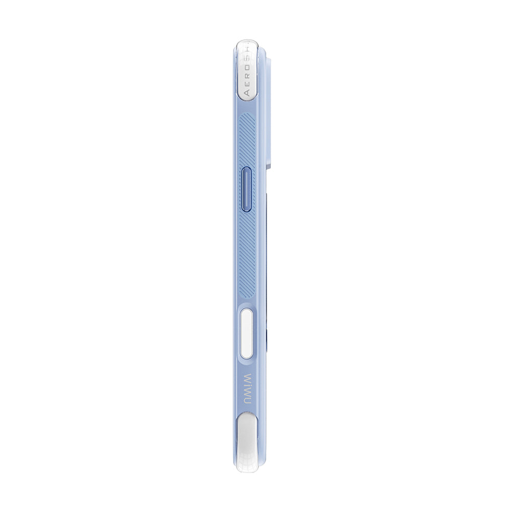 Apple iPhone 17 Pro Max Kılıf Wiwu AG-203 AeroGuard Ultra Serisi M-safe Şarj Özellikli Airbag Tasarımlı Standlı Kapak Açık Mavi