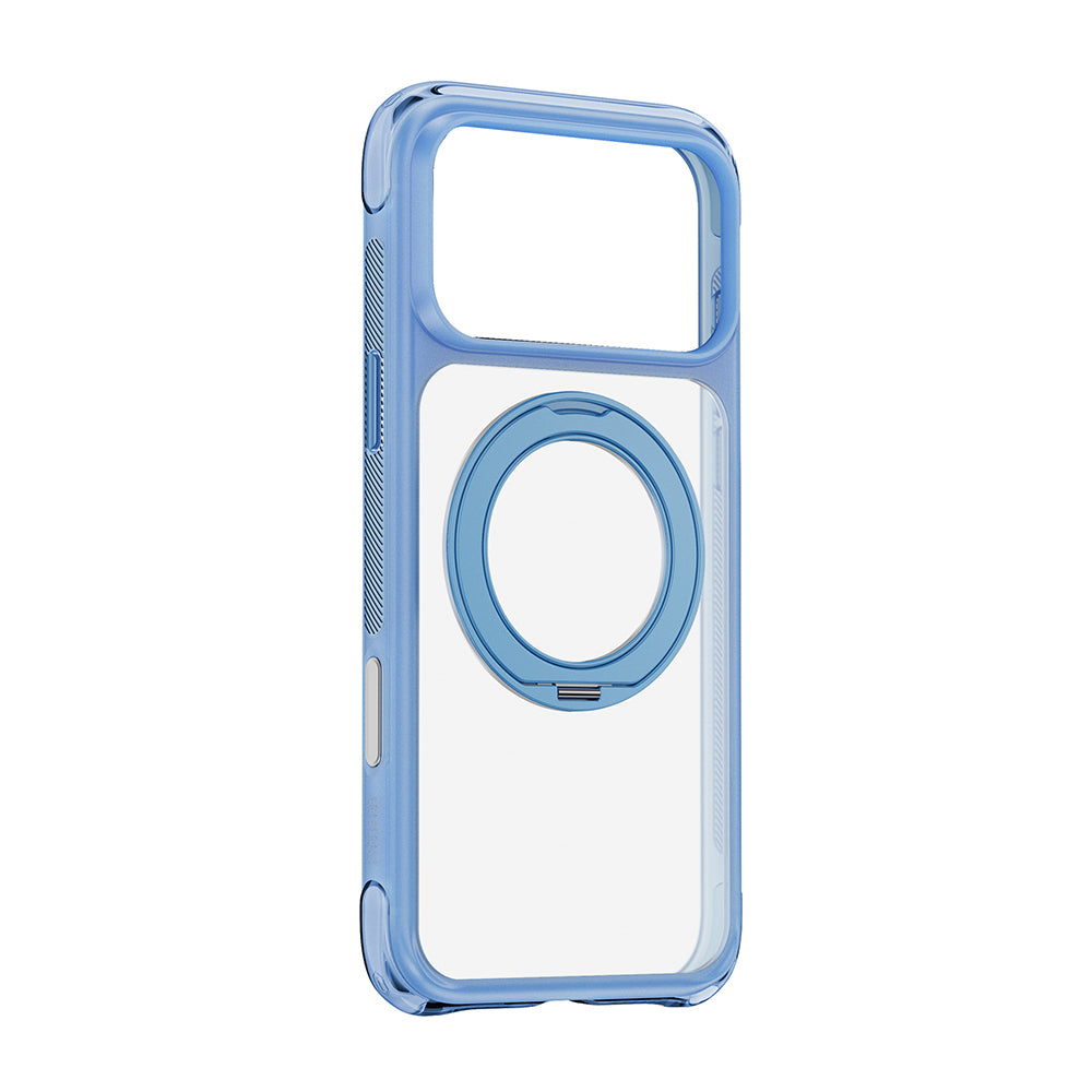 Apple iPhone 17 Pro Max Kılıf Wiwu AG-203 AeroGuard Ultra Serisi M-safe Şarj Özellikli Airbag Tasarımlı Standlı Kapak Açık Mavi