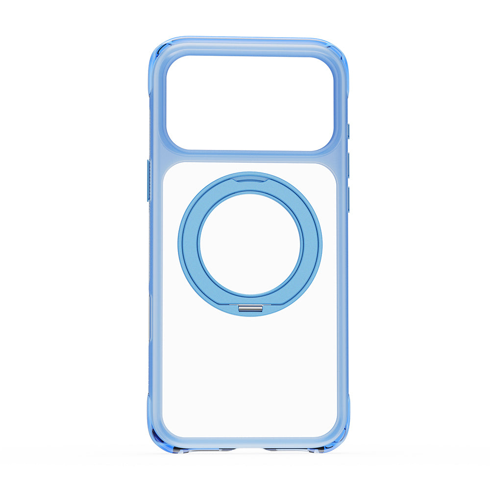 Apple iPhone 17 Pro Max Kılıf Wiwu AG-203 AeroGuard Ultra Serisi M-safe Şarj Özellikli Airbag Tasarımlı Standlı Kapak Açık Mavi