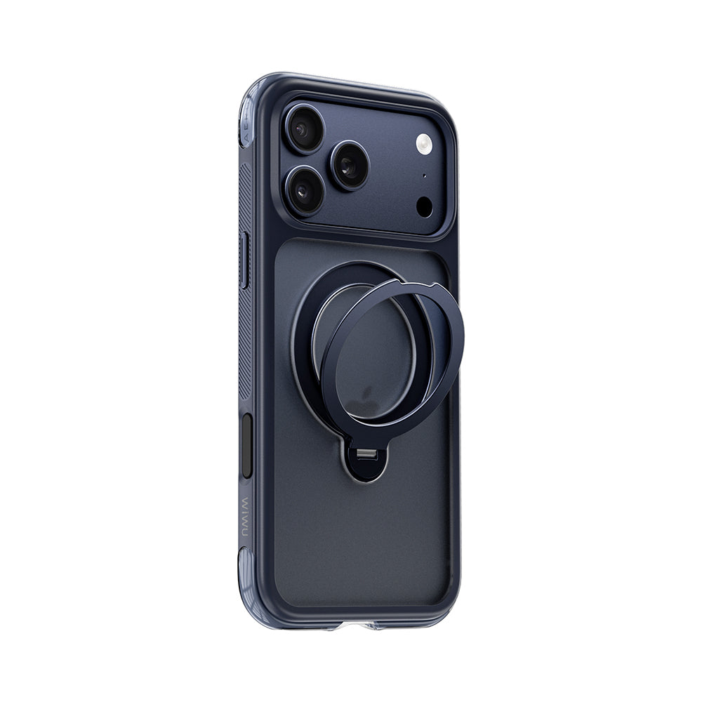 Apple iPhone 17 Pro Max Kılıf Wiwu AS-203 AeroShield Ultra Serisi M-safe Şarj Özellikli Airbag Tasarımlı Standlı Kapak Lacivert