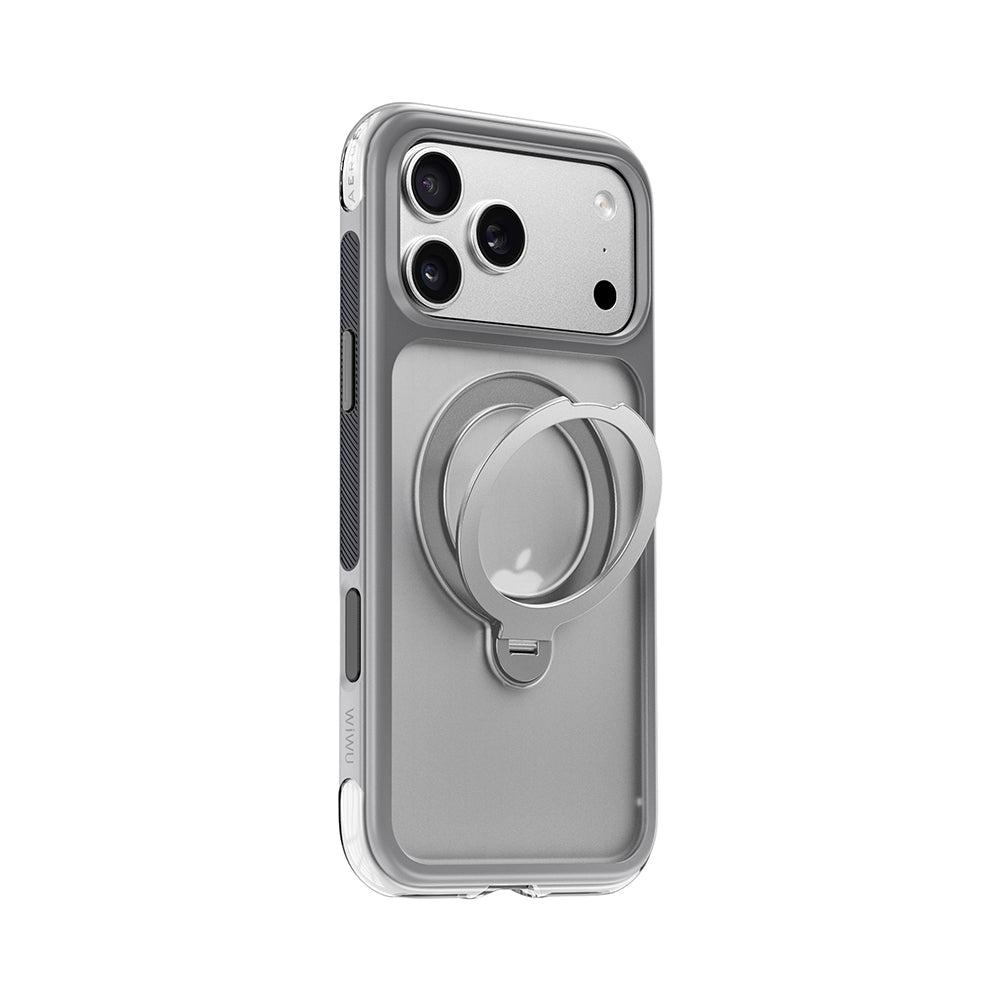 Apple iPhone 17 Pro Max Kılıf Wiwu AS-203 AeroShield Ultra Serisi M-safe Şarj Özellikli Airbag Tasarımlı Standlı Kapak Gri