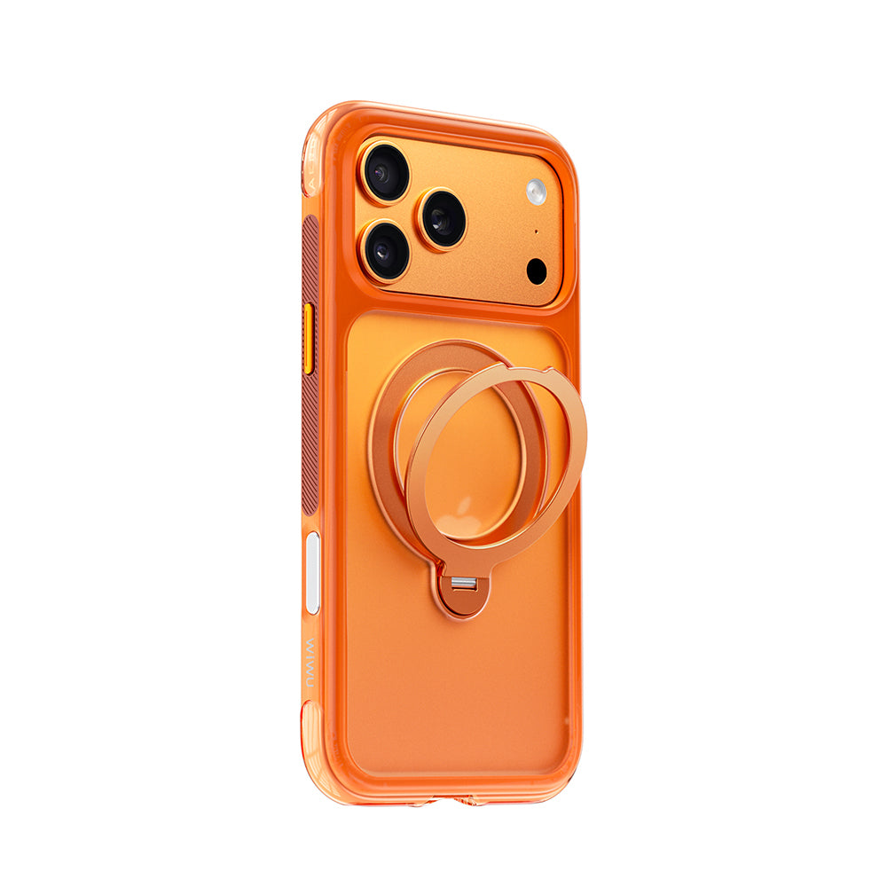 Apple iPhone 17 Pro Max Kılıf Wiwu AS-203 AeroShield Ultra Serisi M-safe Şarj Özellikli Airbag Tasarımlı Standlı Kapak Turuncu
