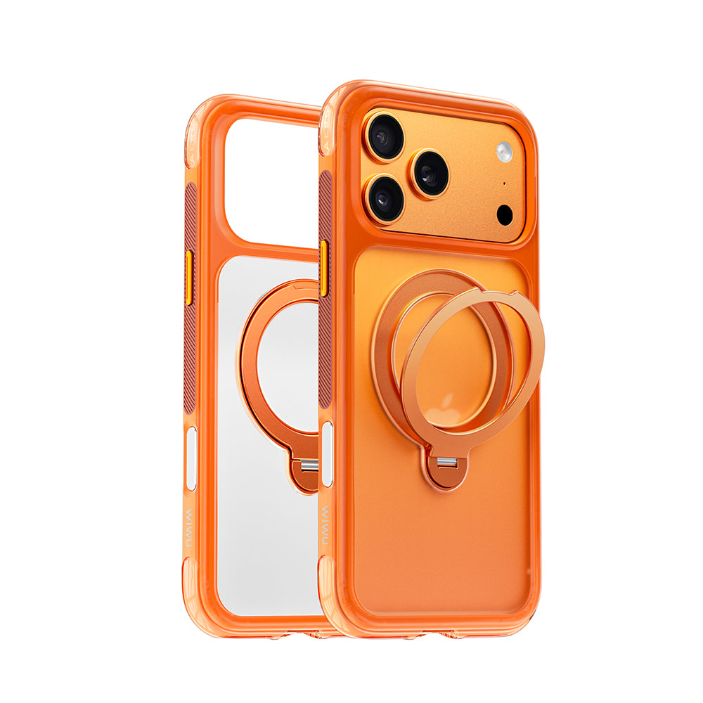 Apple iPhone 17 Pro Max Kılıf Wiwu AS-203 AeroShield Ultra Serisi M-safe Şarj Özellikli Airbag Tasarımlı Standlı Kapak Turuncu