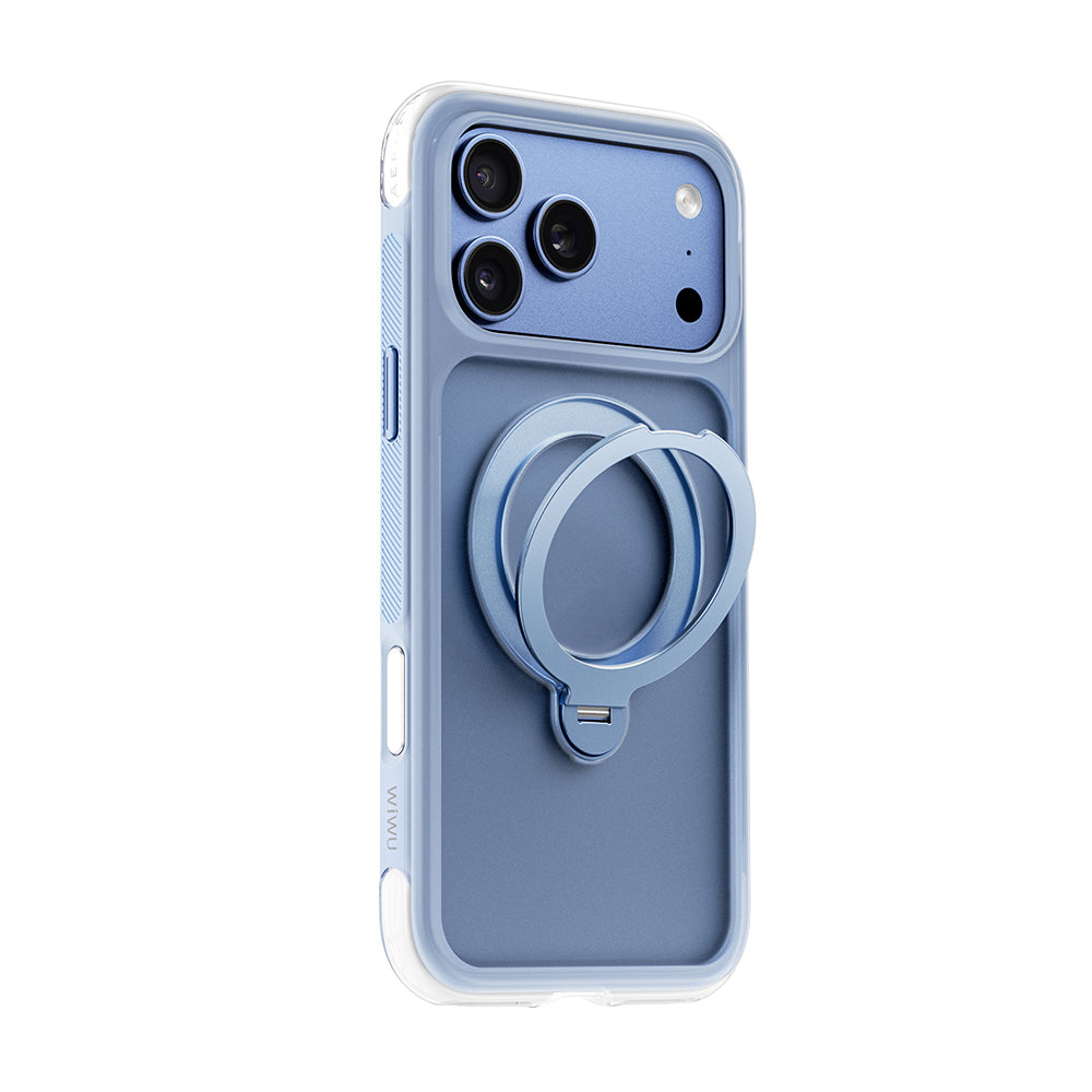 Apple iPhone 17 Pro Max Kılıf Wiwu AS-203 AeroShield Ultra Serisi M-safe Şarj Özellikli Airbag Tasarımlı Standlı Kapak Açık Mavi