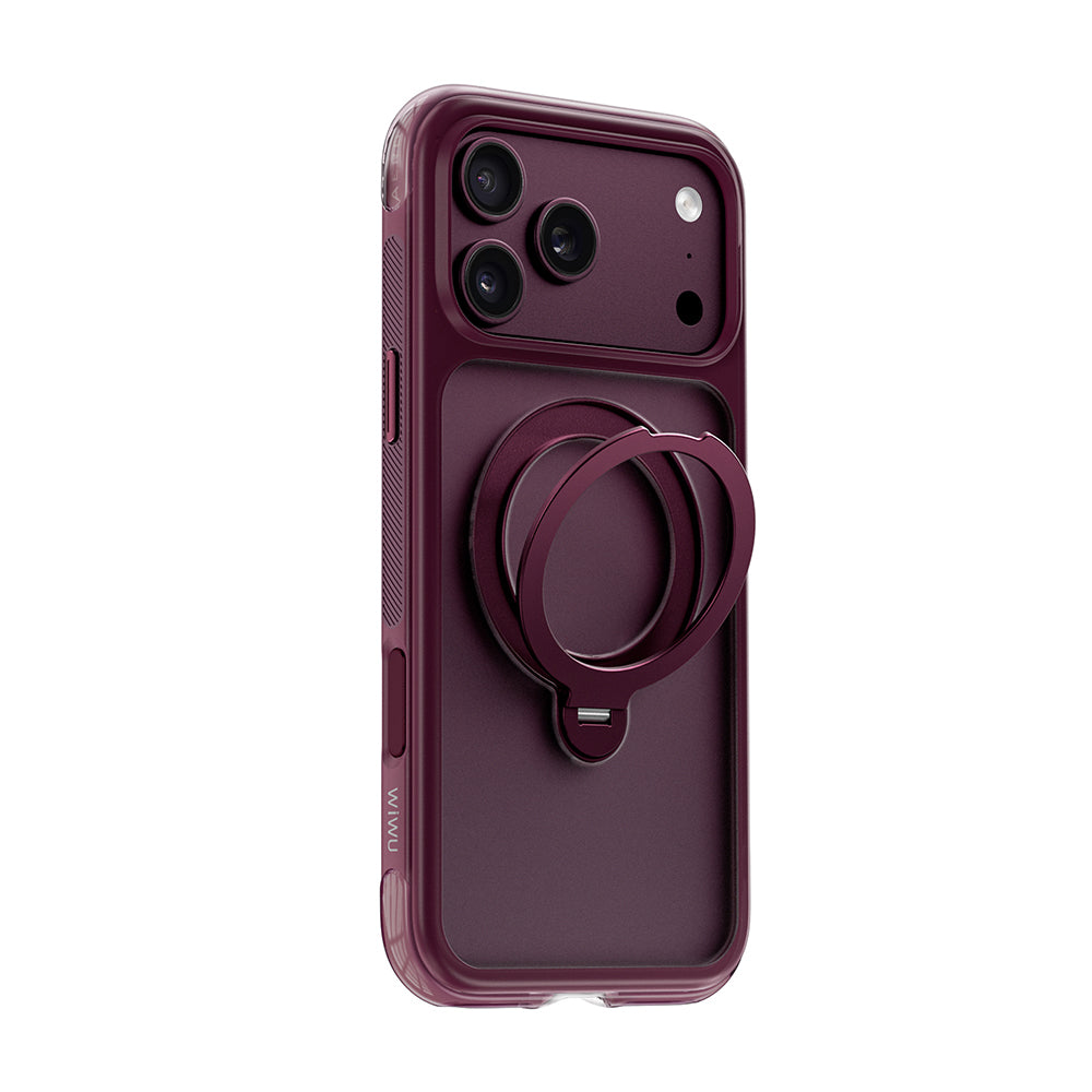 Apple iPhone 17 Pro Max Kılıf Wiwu AS-203 AeroShield Ultra Serisi M-safe Şarj Özellikli Airbag Tasarımlı Standlı Kapak Bordo