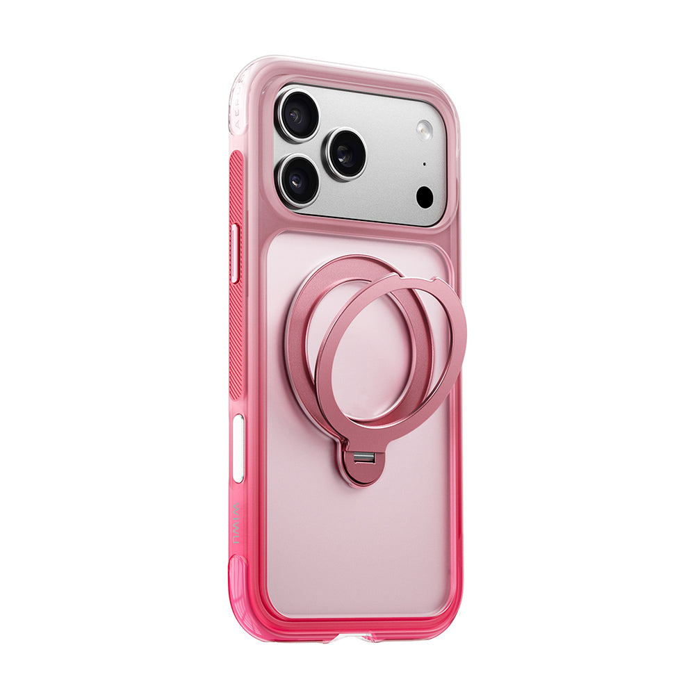 Apple iPhone 17 Pro Max Kılıf Wiwu AS-204 AeroShield Aurora Ultra Serisi M-safe Şarj Özellikli Airbag Tasarımlı Standlı Kapak Pembe