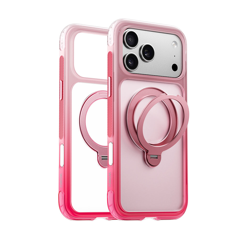 Apple iPhone 17 Pro Max Kılıf Wiwu AS-204 AeroShield Aurora Ultra Serisi M-safe Şarj Özellikli Airbag Tasarımlı Standlı Kapak Pembe