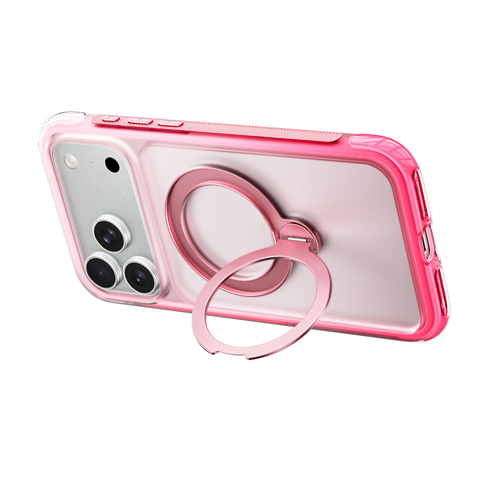 Apple iPhone 17 Pro Max Kılıf Wiwu AS-204 AeroShield Aurora Ultra Serisi M-safe Şarj Özellikli Airbag Tasarımlı Standlı Kapak Pembe