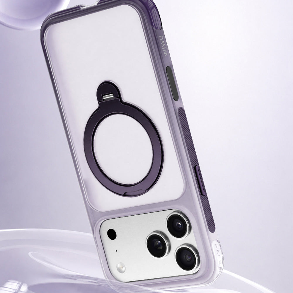 Apple iPhone 17 Pro Max Kılıf Wiwu AS-204 AeroShield Aurora Ultra Serisi M-safe Şarj Özellikli Airbag Tasarımlı Standlı Kapak Mor