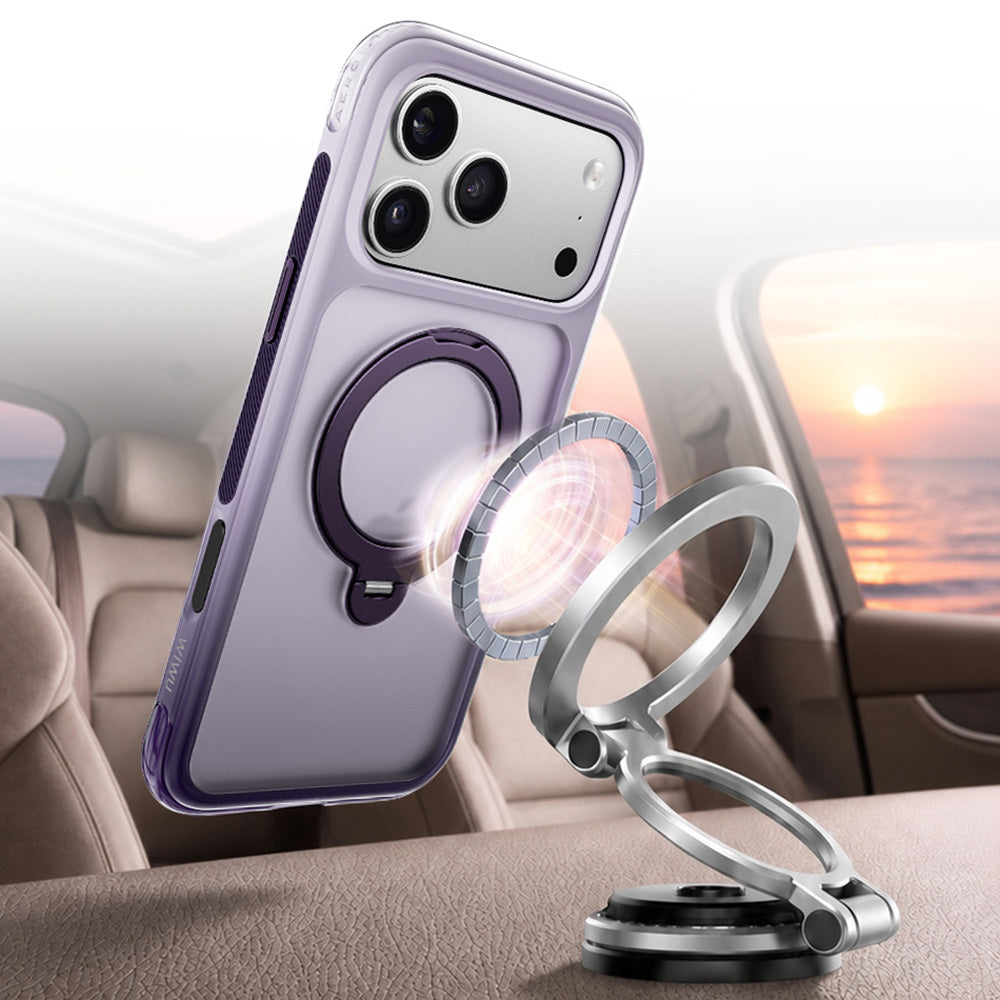 Apple iPhone 17 Pro Max Kılıf Wiwu AS-204 AeroShield Aurora Ultra Serisi M-safe Şarj Özellikli Airbag Tasarımlı Standlı Kapak Mor