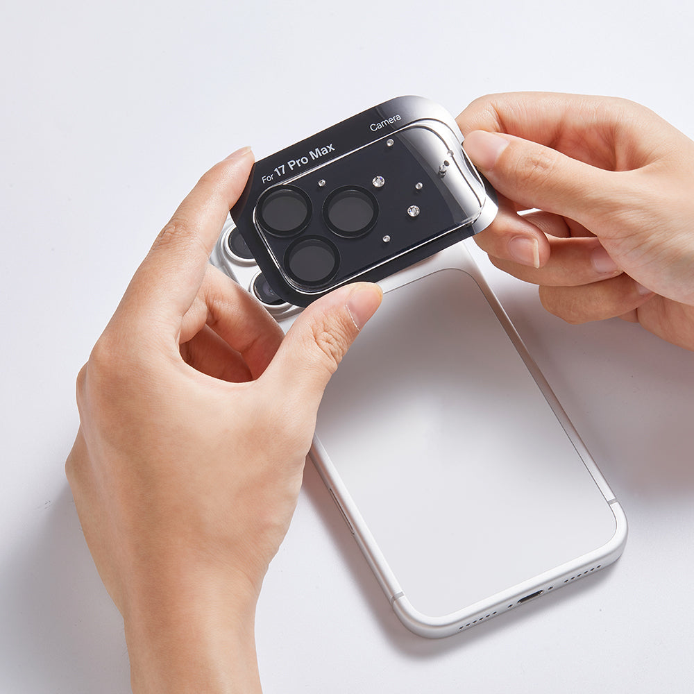 Apple iPhone 17 Pro Pynana Diamond Sky Serisi Taşlı Kamera Lens Koruyucu Şeffaf