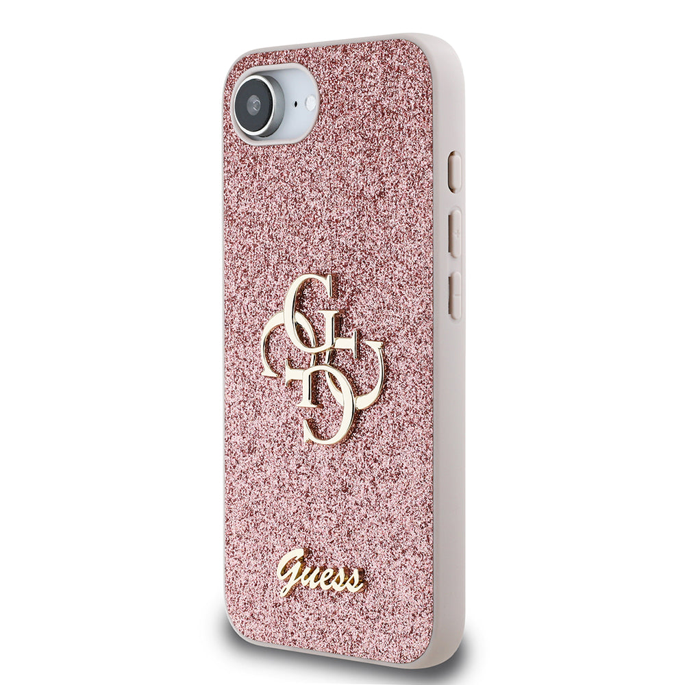 Apple iPhone 17E Kılıf Guess Orjinal Lisanslı 4G Büyük Metal Logolu Glitter Kapak Pembe