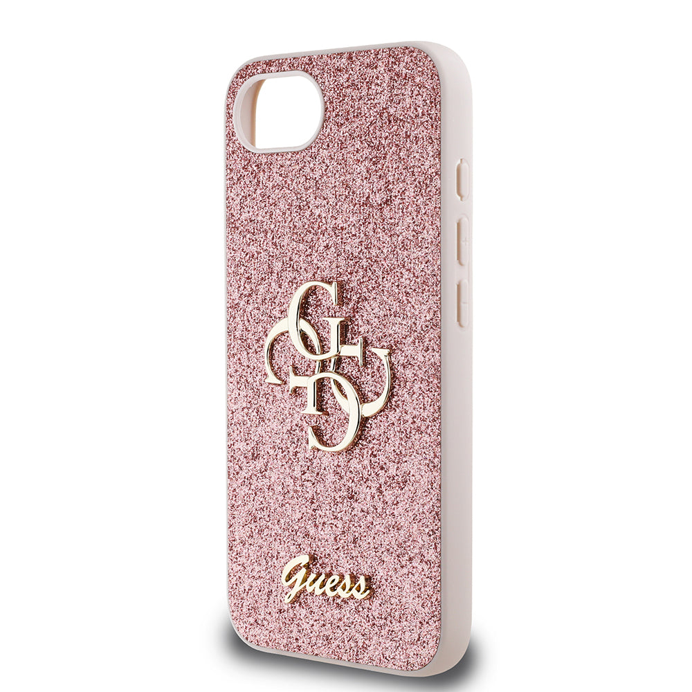 Apple iPhone 17E Kılıf Guess Orjinal Lisanslı 4G Büyük Metal Logolu Glitter Kapak Pembe