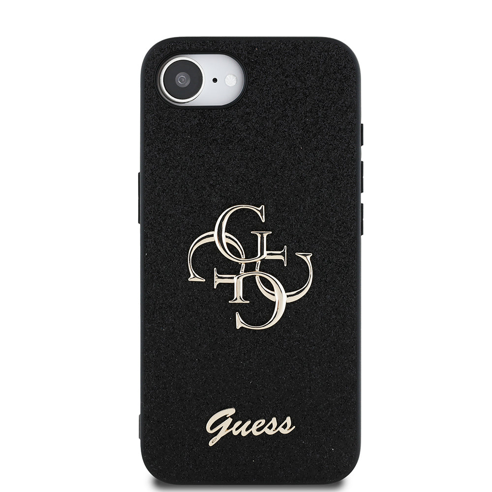 Apple iPhone 17E Kılıf Guess Orjinal Lisanslı 4G Büyük Metal Logolu Glitter Kapak Siyah