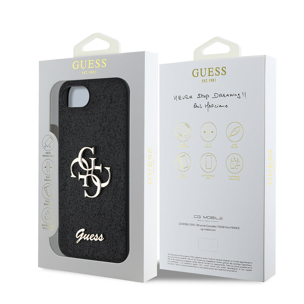 Apple iPhone 17E Kılıf Guess Orjinal Lisanslı 4G Büyük Metal Logolu Glitter Kapak Siyah