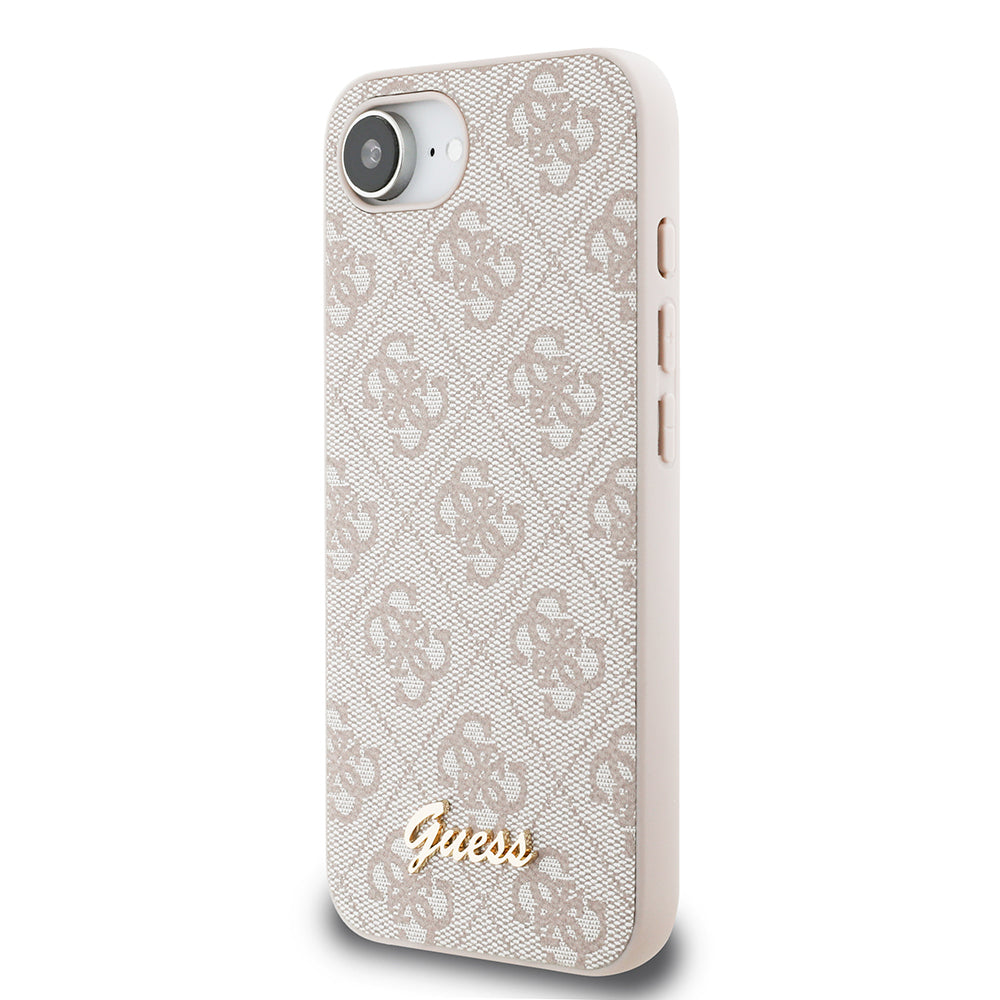 Apple iPhone 17E Kılıf Guess Orjinal Lisanslı 4G Desenli Script Metal Logolu Kapak Pembe