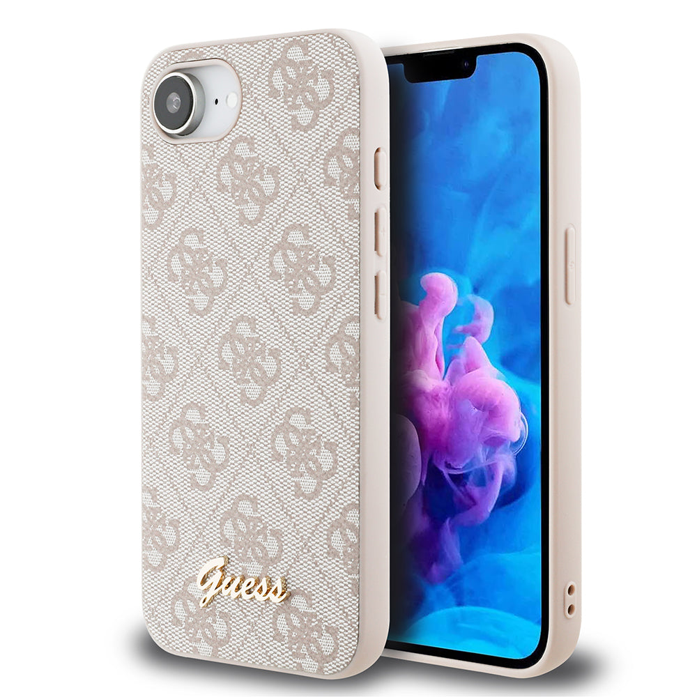 Apple iPhone 17E Kılıf Guess Orjinal Lisanslı 4G Desenli Script Metal Logolu Kapak Pembe