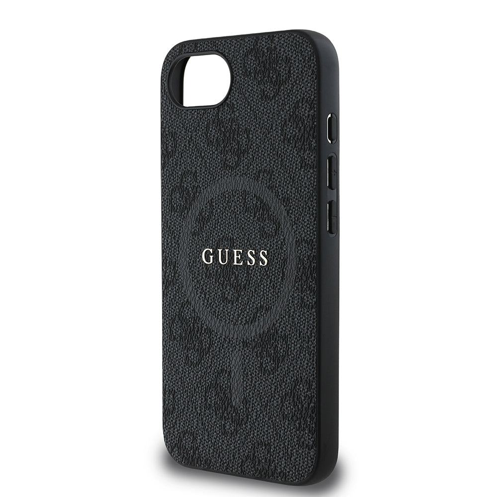 Apple iPhone 17E Kılıf Guess Orjinal Lisanslı M-safe Şarj Özellikli PU Halkalı 4G Desenli Yazı Logolu Kapak Siyah