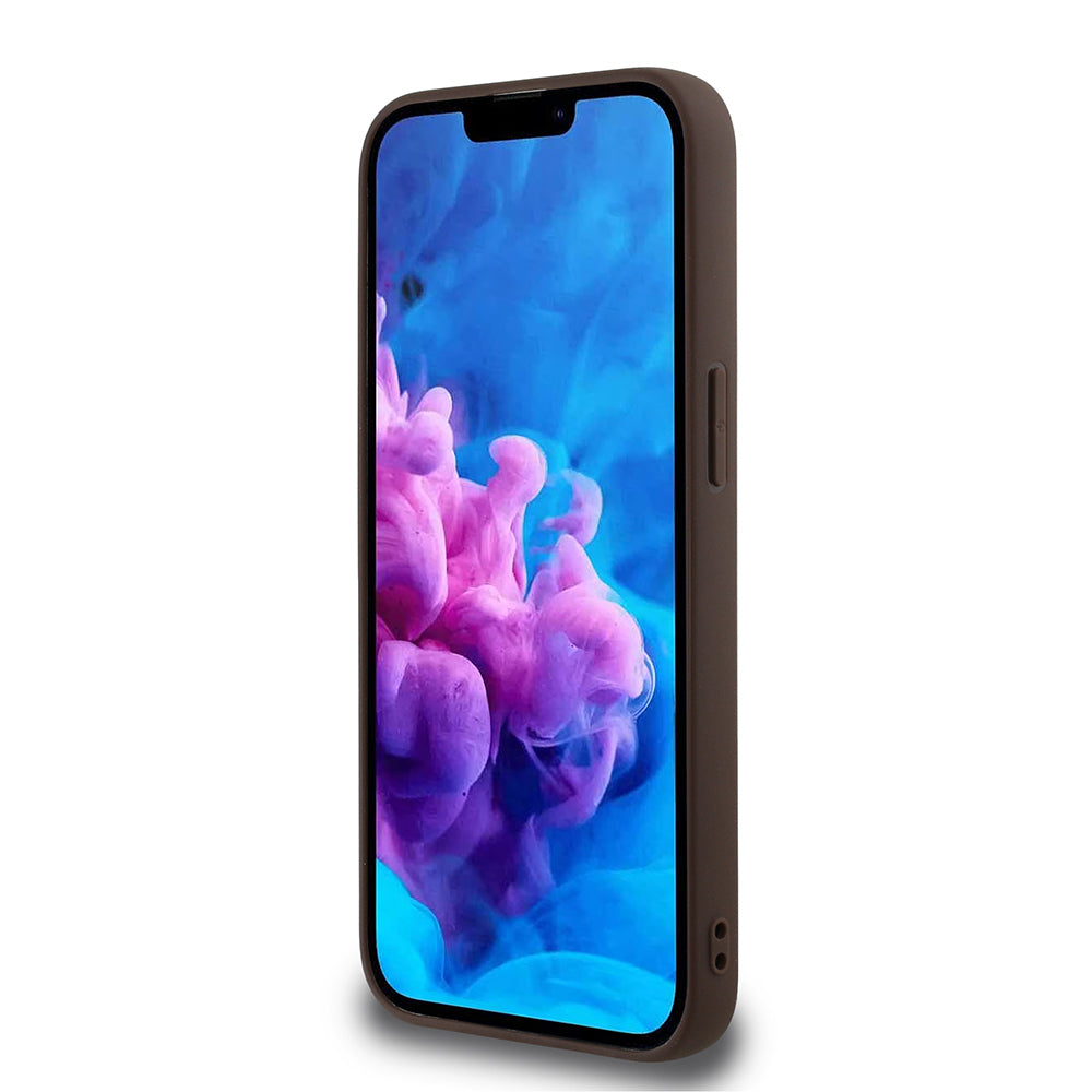 Apple iPhone 17E Kılıf Guess Orjinal Lisanslı M-safe Şarj Özellikli PU Üçgen Logo 4G Desenli Kapak Siyah