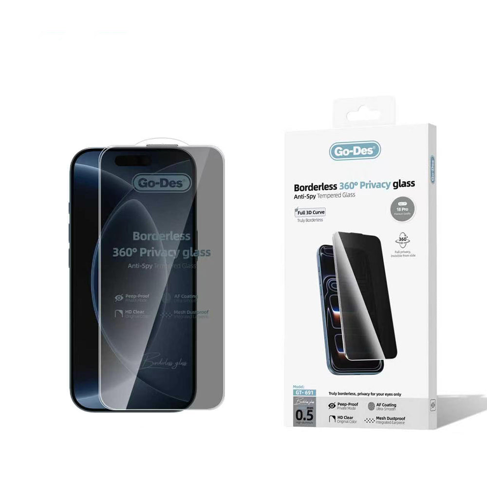 Apple iPhone 18 Pro Go Des AF Borderless Privacy Temperli Cam Ekran Koruyucu Siyah