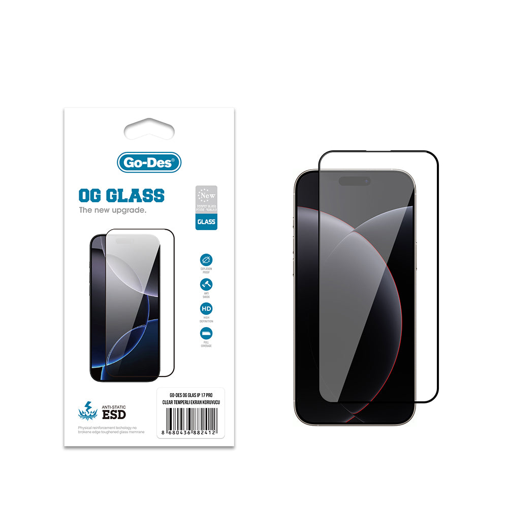 Apple iPhone 18 Pro Go Des OG Glass Antistatik Temperli Cam Ekran Koruyucu Şeffaf