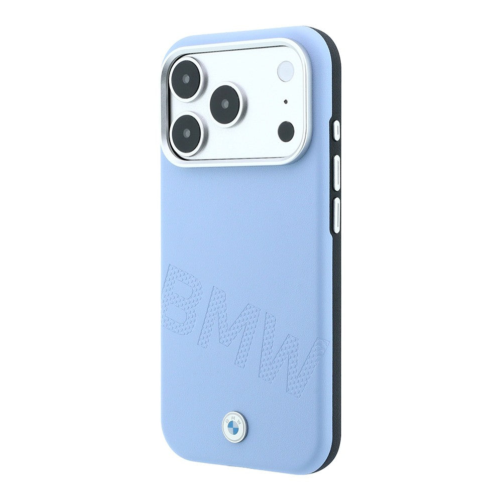Apple iPhone 18 Pro Kılıf BMW Orjinal Lisanslı M-safe Şarj Özellikli Kabartma Tasarımlı PU Metal Logolu Kapak Mavi