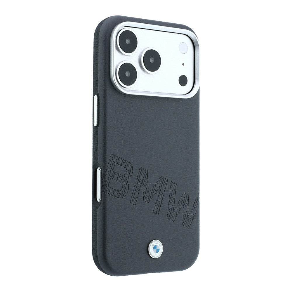 Apple iPhone 18 Pro Kılıf BMW Orjinal Lisanslı M-safe Şarj Özellikli Kabartma Tasarımlı PU Metal Logolu Kapak Gri