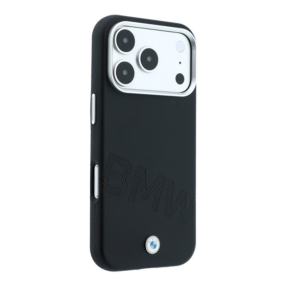 Apple iPhone 18 Pro Kılıf BMW Orjinal Lisanslı M-safe Şarj Özellikli Kabartma Tasarımlı PU Metal Logolu Kapak Siyah