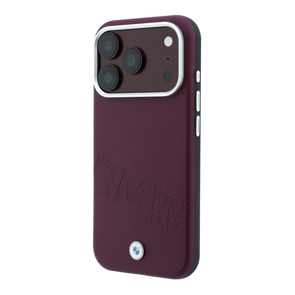 Apple iPhone 18 Pro Kılıf BMW Orjinal Lisanslı M-safe Şarj Özellikli Kabartma Tasarımlı PU Metal Logolu Kapak Bordo