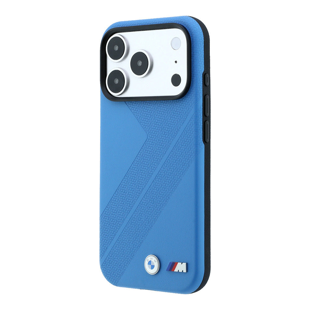 Apple iPhone 18 Pro Kılıf BMW Orjinal Lisanslı M-safe Şarj Özellikli M Logolu Lastik İzi Desenli Kapak Mavi