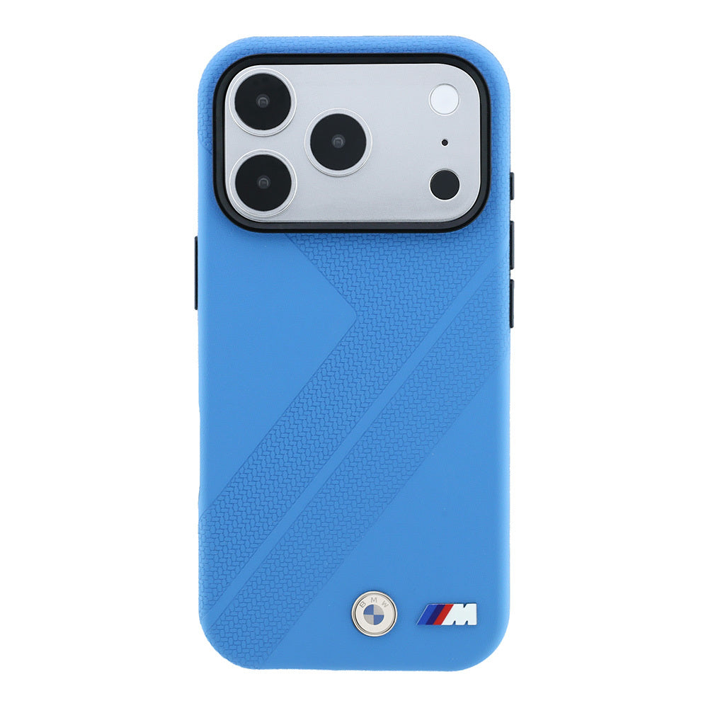 Apple iPhone 18 Pro Kılıf BMW Orjinal Lisanslı M-safe Şarj Özellikli M Logolu Lastik İzi Desenli Kapak Mavi