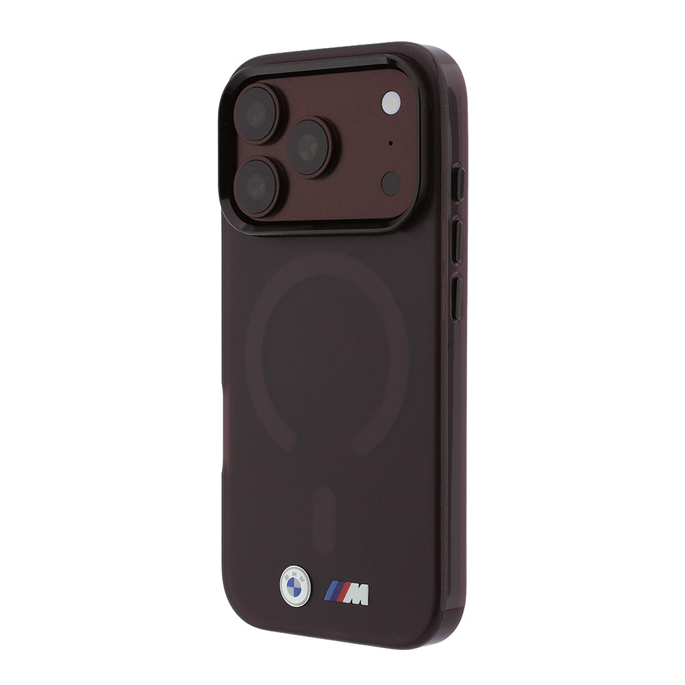 Apple iPhone 18 Pro Kılıf BMW Orjinal Lisanslı M-safe Şarj Özellikli Metal Buton Tasarımlı Buzlu IML Baskılı Kapak Bordo