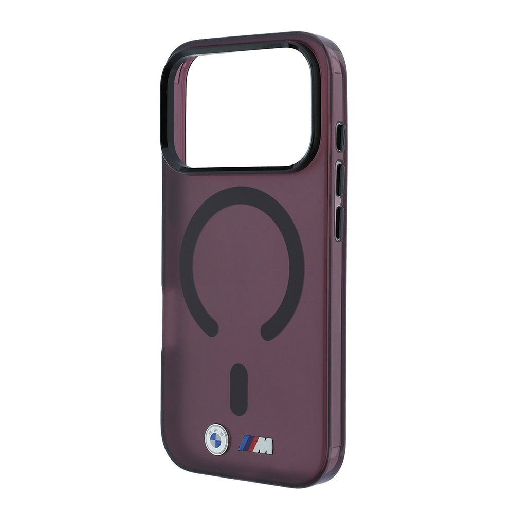 Apple iPhone 18 Pro Kılıf BMW Orjinal Lisanslı M-safe Şarj Özellikli Metal Buton Tasarımlı Buzlu IML Baskılı Kapak Bordo