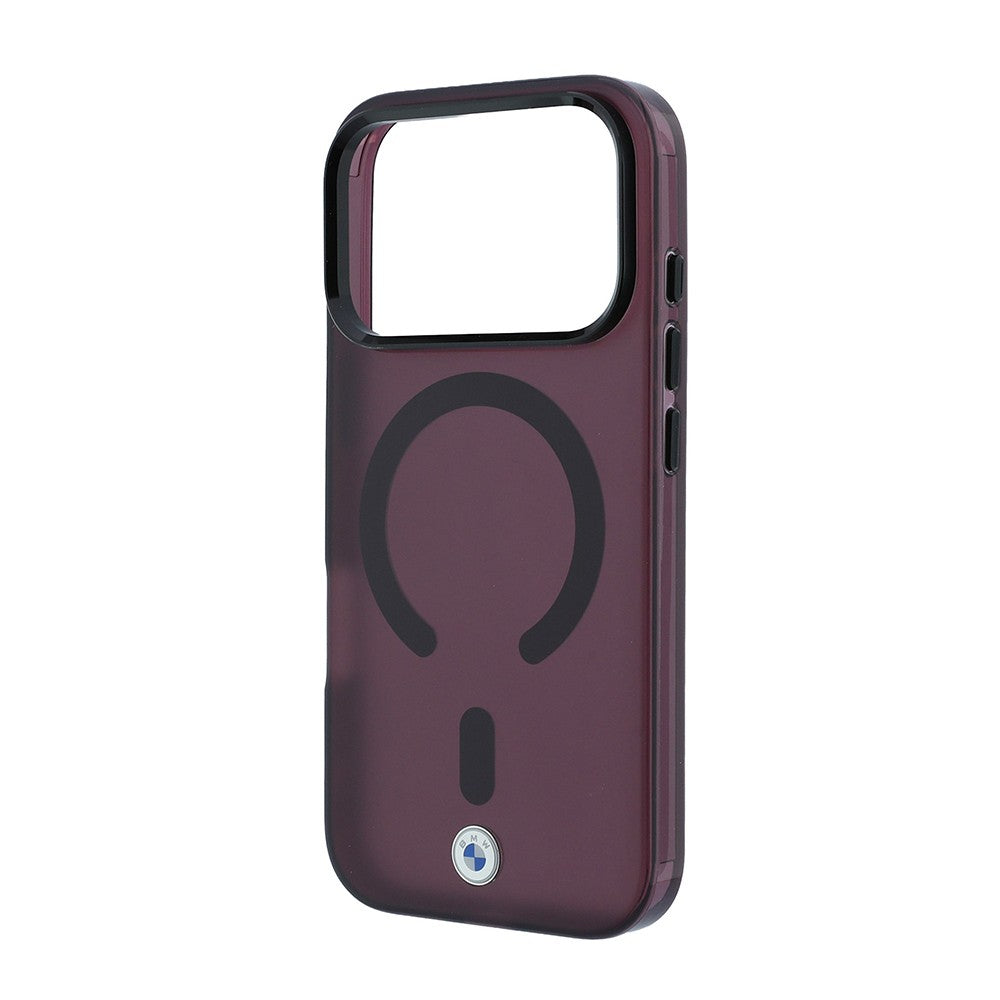 Apple iPhone 18 Pro Kılıf BMW Orjinal Lisanslı M-safe Şarj Özellikli Metal Logolu Buzlu IML Baskılı Kapak Bordo