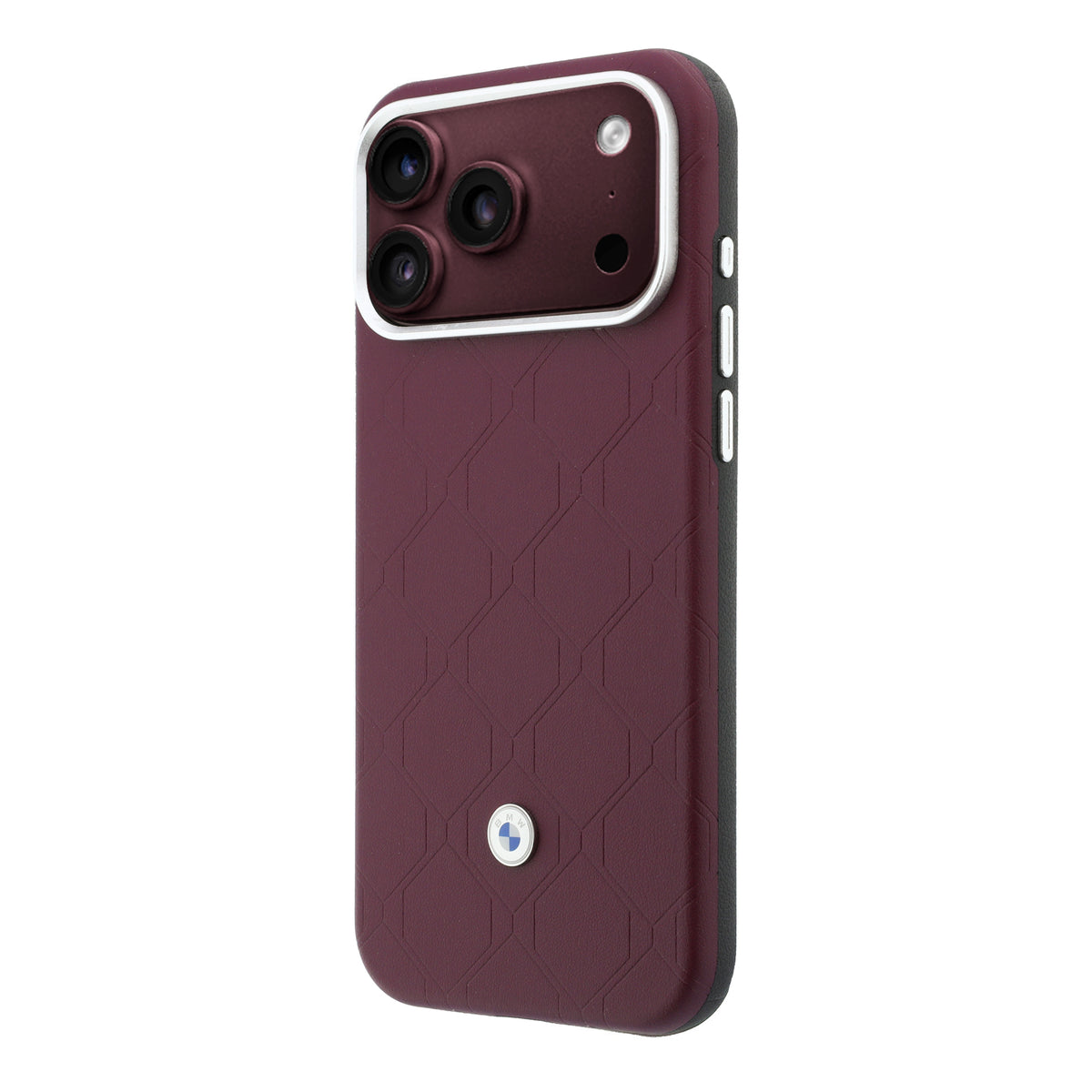 Apple iPhone 18 Pro Kılıf BMW Orjinal Lisanslı M-safe Şarj Özellikli Metal Logolu Kabartmalı Kapitone Deri Kartlıklı Kapak Bordo