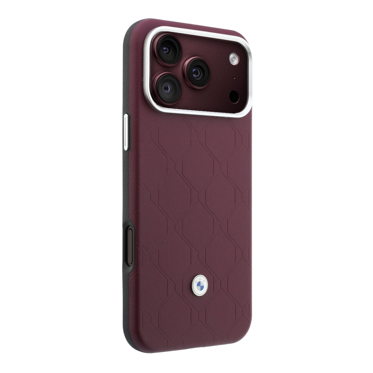 Apple iPhone 18 Pro Kılıf BMW Orjinal Lisanslı M-safe Şarj Özellikli Metal Logolu Kabartmalı Kapitone Deri Kartlıklı Kapak Bordo