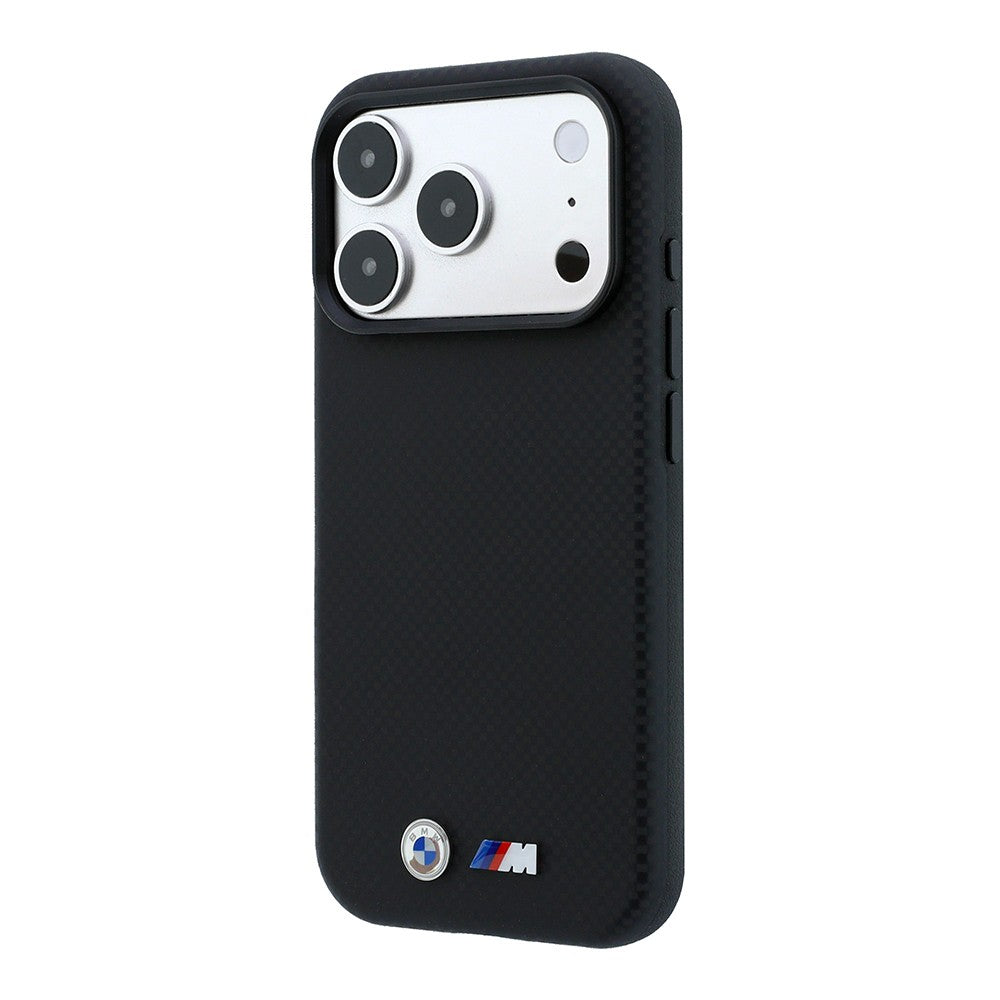 Apple iPhone 18 Pro Kılıf BMW Orjinal Lisanslı M-safe Şarj Özellikli Metal Logolu Karbon Fiber Kevlar Kapak Siyah