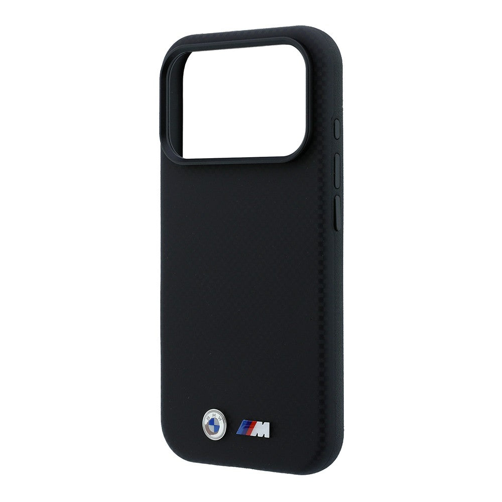 Apple iPhone 18 Pro Kılıf BMW Orjinal Lisanslı M-safe Şarj Özellikli Metal Logolu Karbon Fiber Kevlar Kapak Siyah
