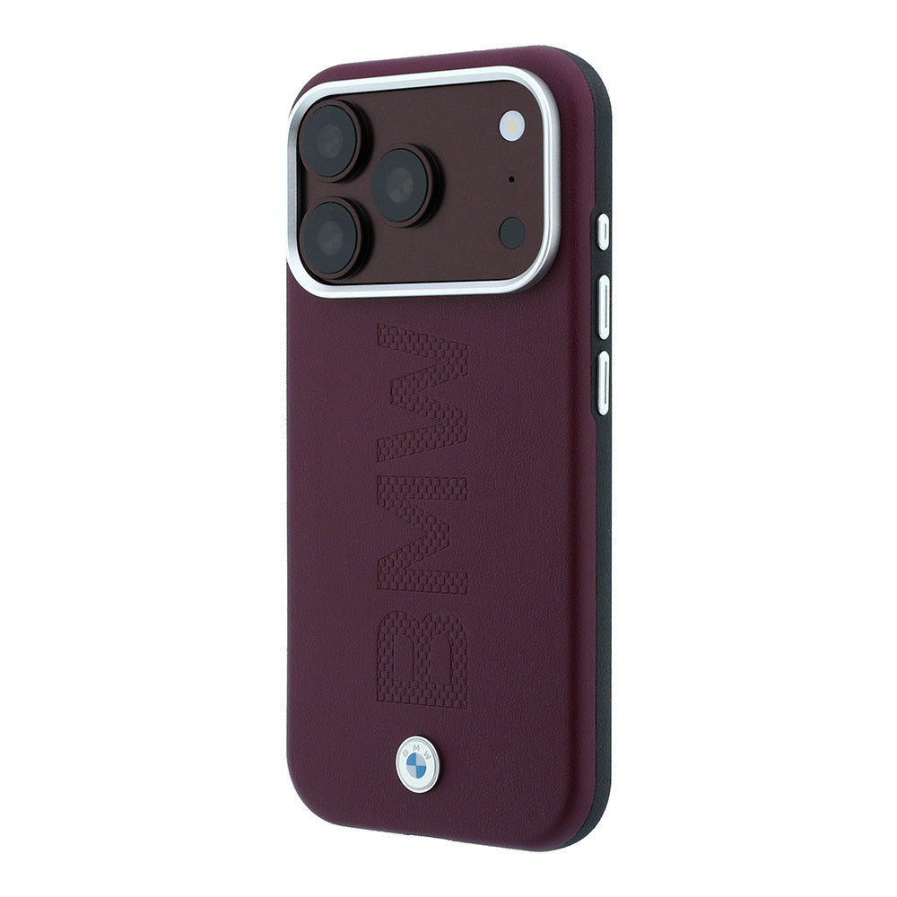 Apple iPhone 18 Pro Kılıf BMW Orjinal Lisanslı M-safe Şarj Özellikli Ortalı Sıcak Damga Logolu Deri Kapak Bordo